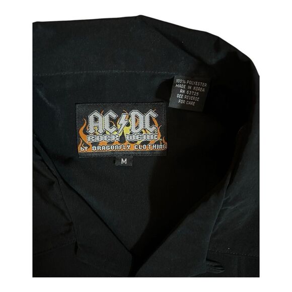 ACDC Flames Highway to Hell Rockware Dragonfly Mens Vintage Button Shirt Medium - Picture 6 of 9